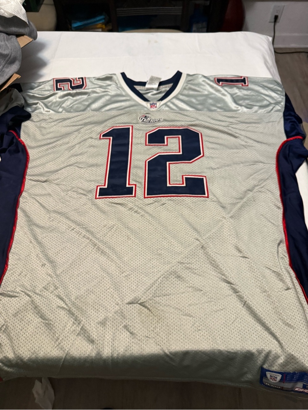 Men's Football Jersey - Silver/Navy #12 Tom Brady Authentic Alternate Jersey